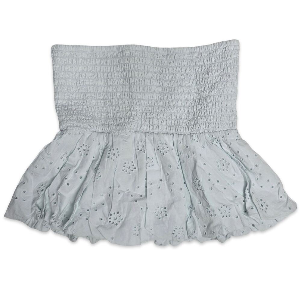 American Eagle Eyelet Tube Top M Blue Smocked Strapless Peplum Boho NWT
